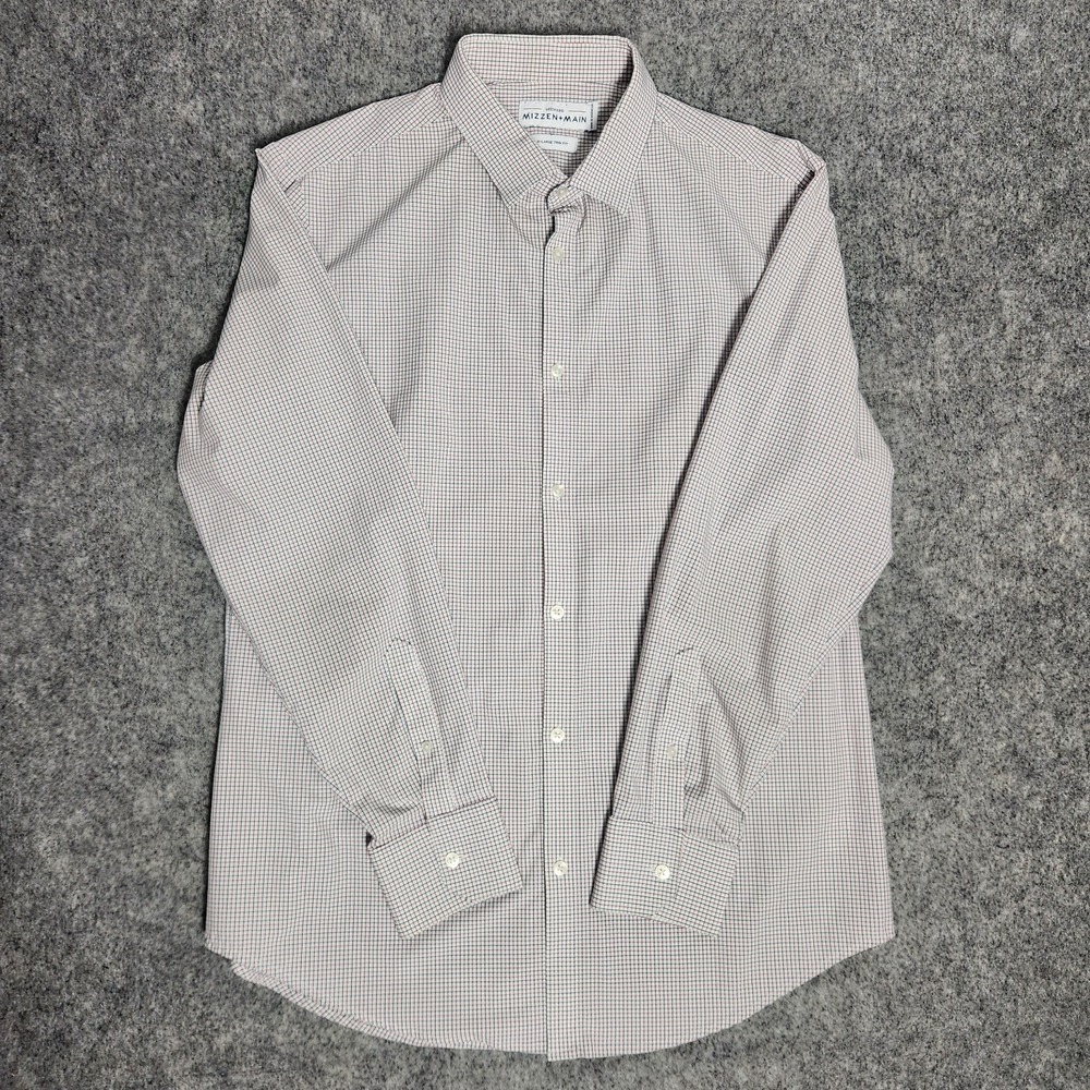 Mizzen Main Leeward Finch Dress Shirt Men XL Trim Fit Windowpane Plaid Back Dart